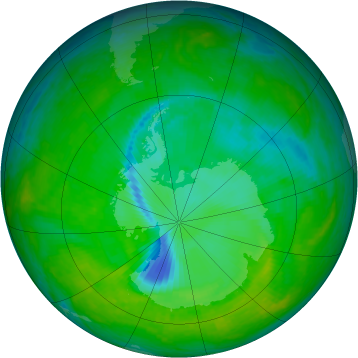 Antarctic ozone map for 06 December 2003